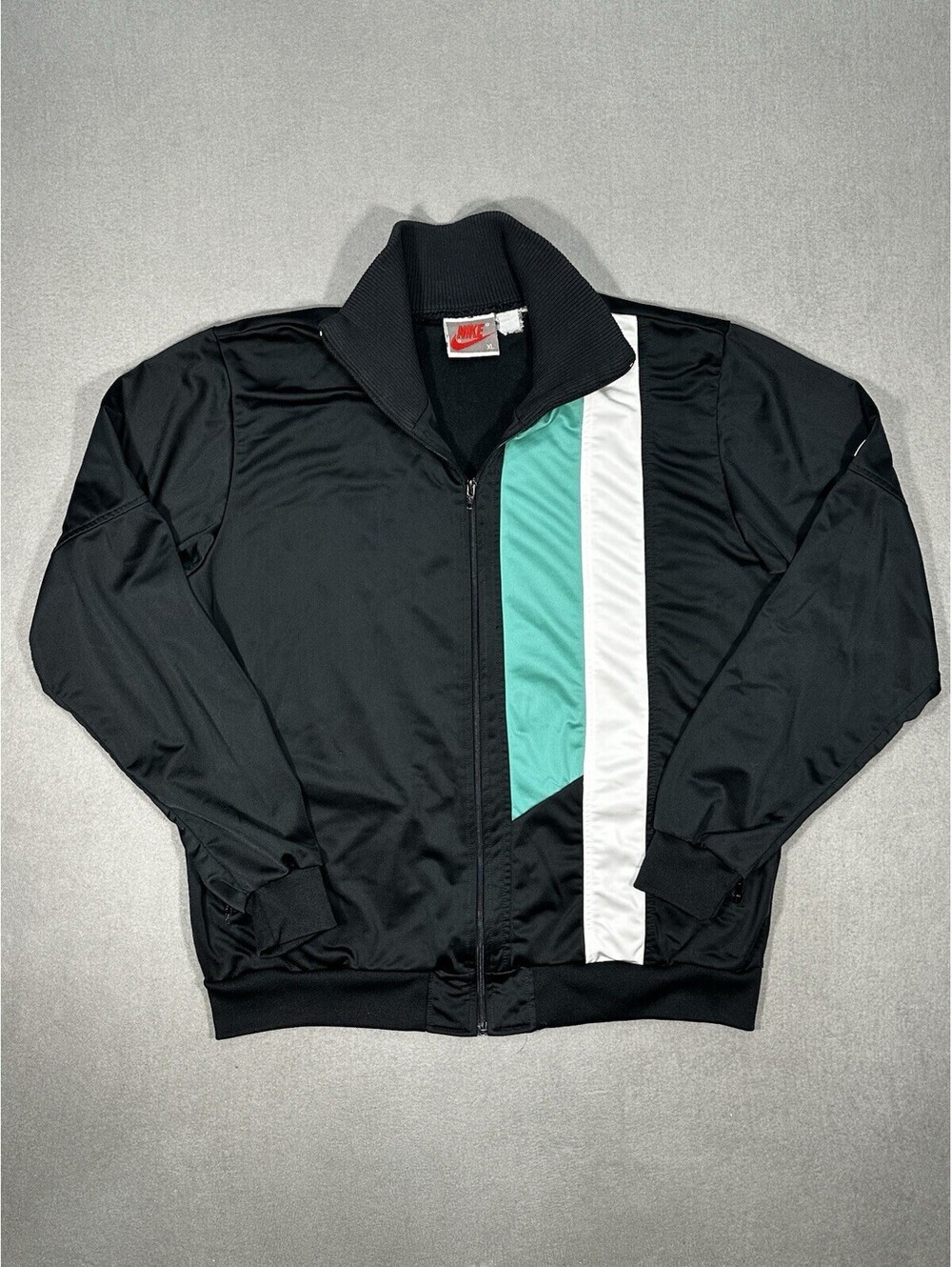 Vintage Nike Track Jacket XL Black Teal White Stripe Full Zip 90s Y2K Swoosh